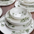 Service de table 24 pièces en porcelaine, blanc et vert