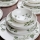 Service de table 24 pièces en porcelaine, blanc et vert