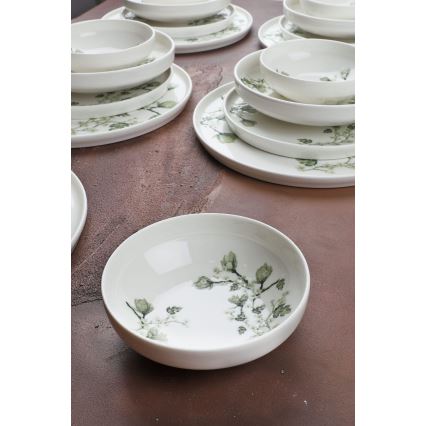 Service de table 24 pièces en porcelaine, blanc et vert