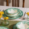 Service de table 24 pièces en porcelaine, blanc et vert