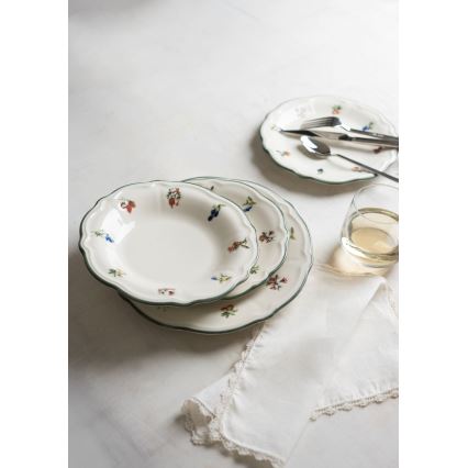 Service de table 24 pièces en porcelaine, blanc et vert