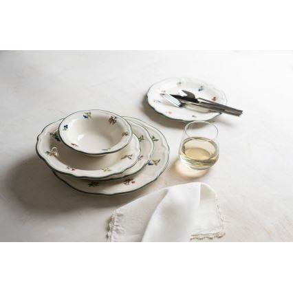Service de table 24 pièces en porcelaine, blanc et vert