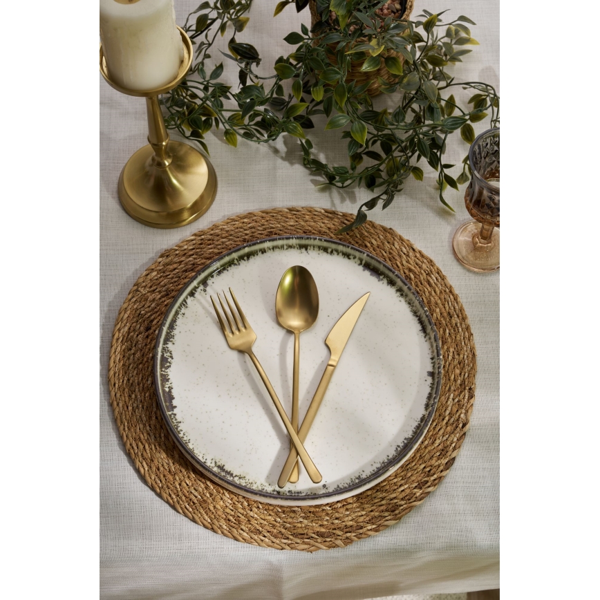 Service de table 24 pièces en porcelaine, blanc/marron