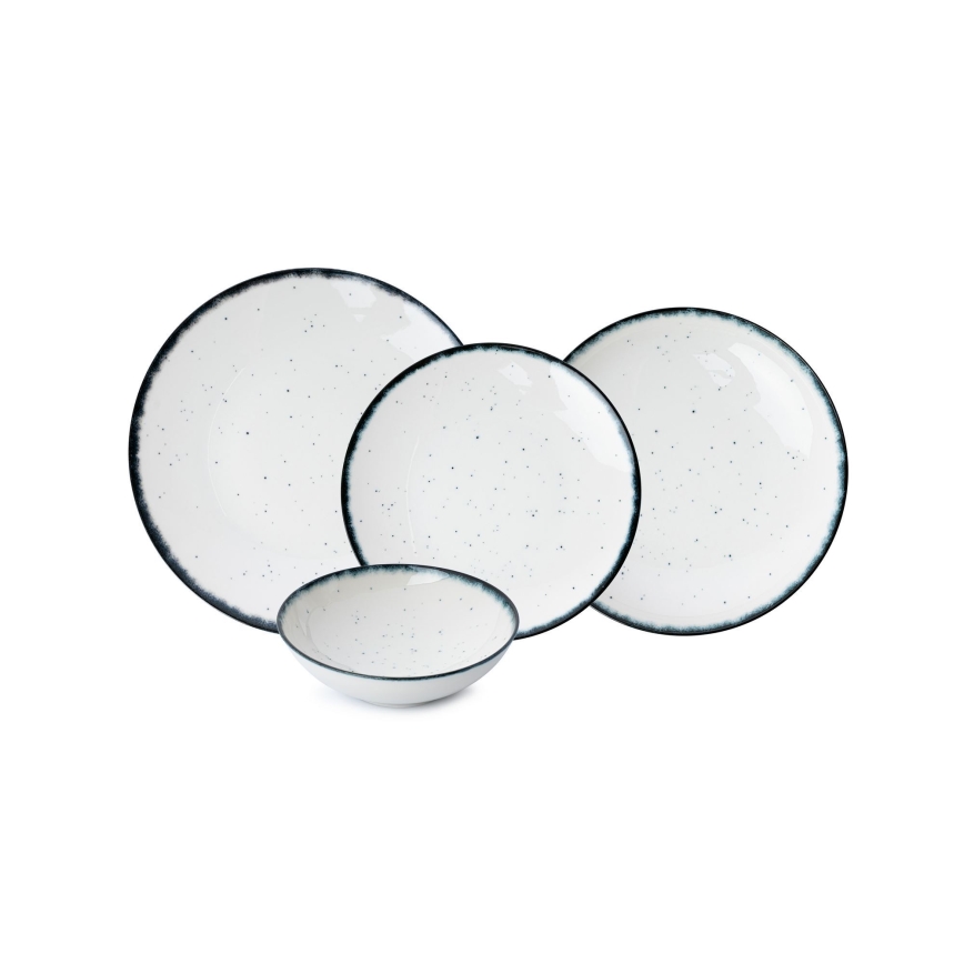 Service de table 24 pièces en porcelaine, blanc/noir