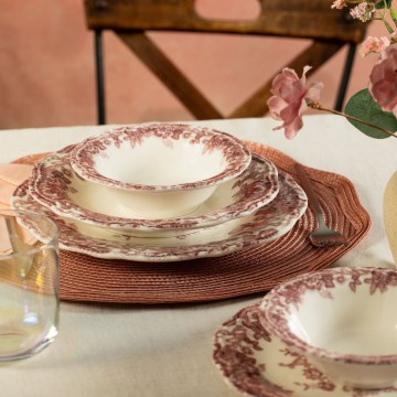 Service de table 24 pièces en porcelaine, blanc/rose
