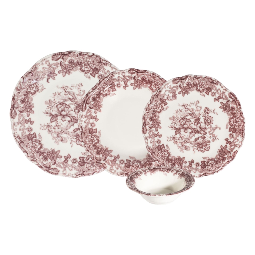 Service de table 24 pièces en porcelaine, blanc/rose