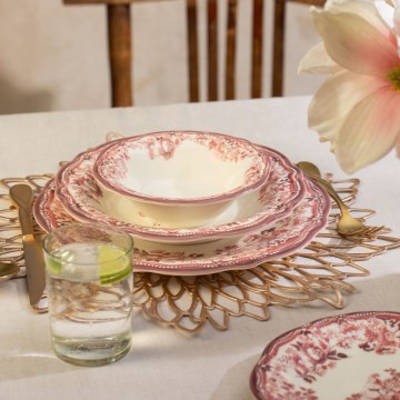 Service de table 24 pièces en porcelaine, blanc/rose