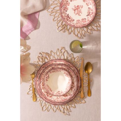 Service de table 24 pièces en porcelaine, blanc/rose