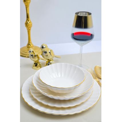 Service de table 24 pièces en porcelaine blanche à décor doré