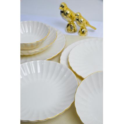Service de table 24 pièces en porcelaine blanche à décor doré