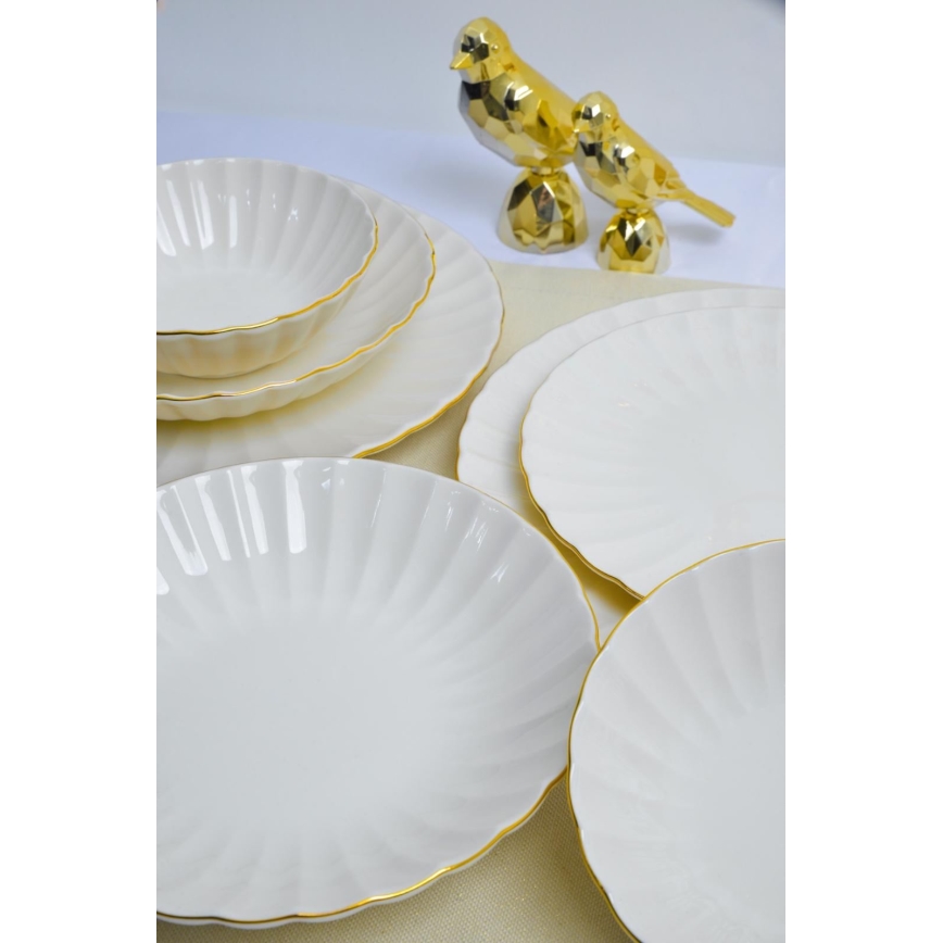 Service de table 24 pièces en porcelaine blanche à décor doré