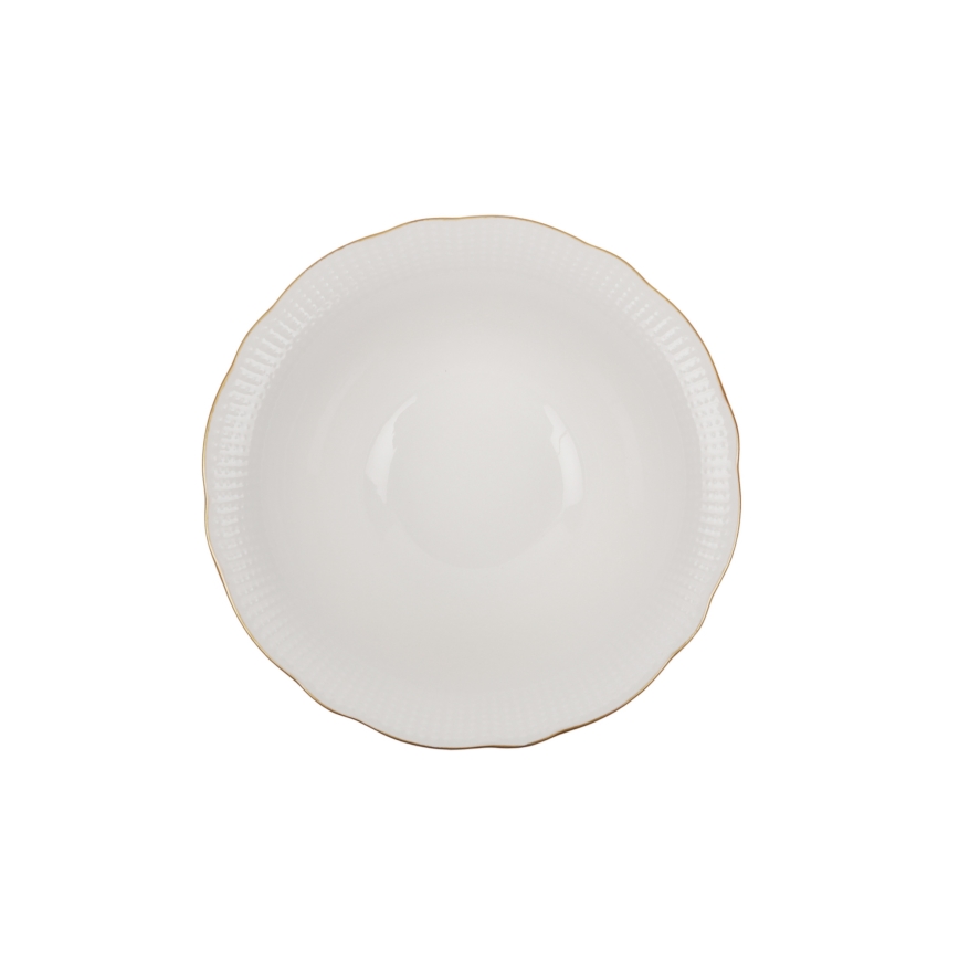 Service de table 24 pièces en porcelaine blanche avec finitions dorées