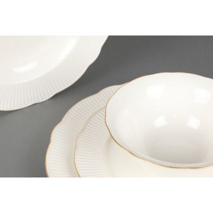 Service de table 24 pièces en porcelaine blanche avec finitions dorées