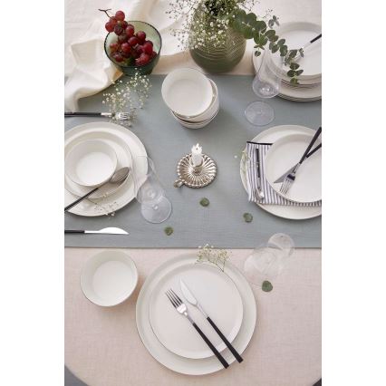 Service de table 24 pièces en porcelaine blanche, finition argentée