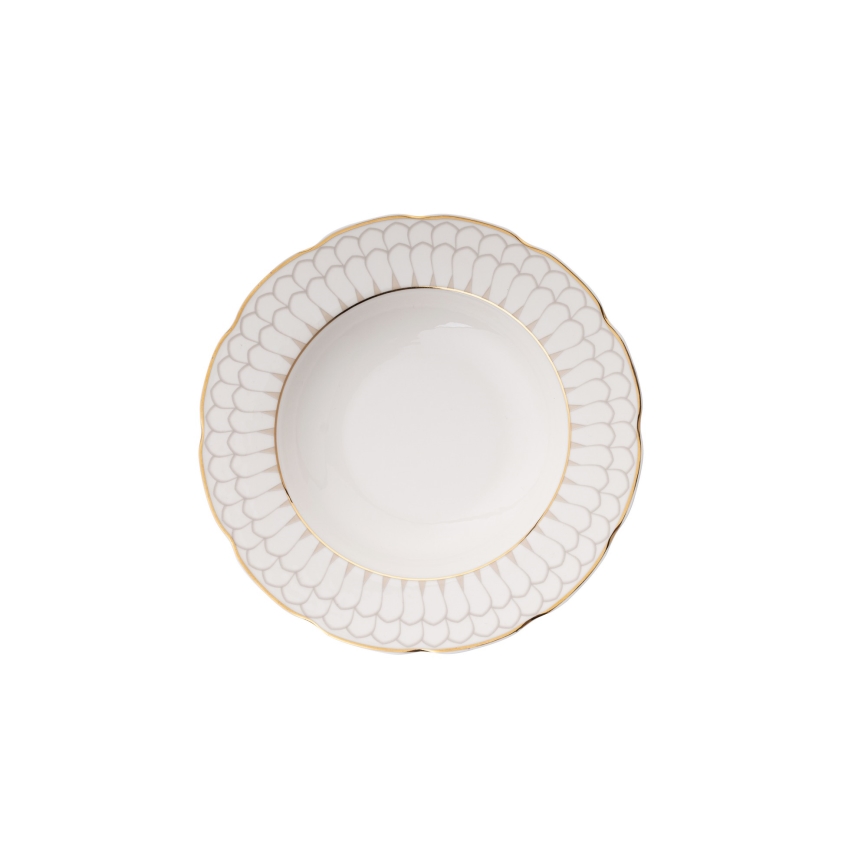 Service de table 24 pièces en porcelaine blanche, finition dorée