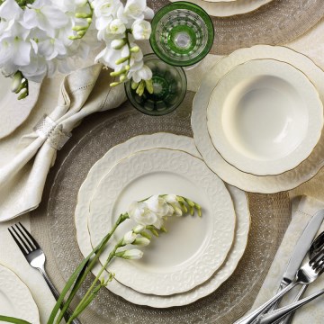 Service de table 24 pièces en porcelaine blanche, finitions dorées