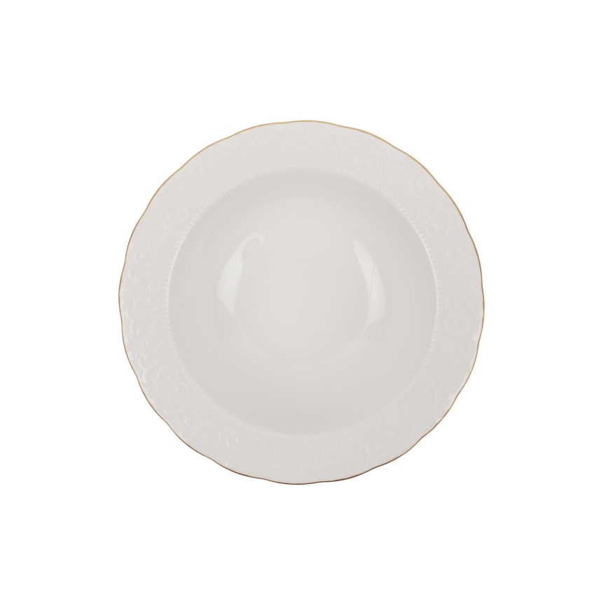 Service de table 24 pièces en porcelaine blanche, finitions dorées