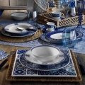 Service de table 24 pièces en porcelaine, bleu