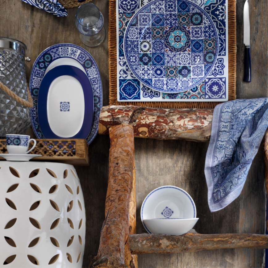 Service de table 24 pièces en porcelaine, bleu