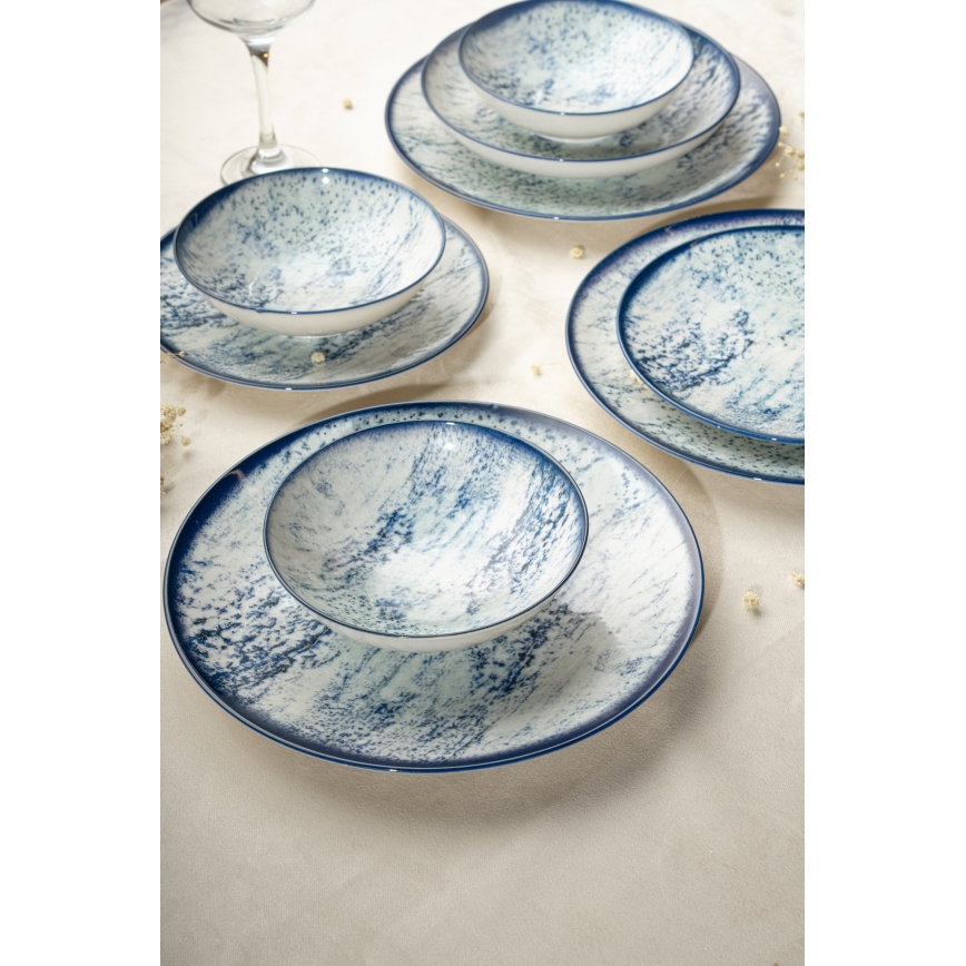 Service de table 24 pièces en porcelaine, bleu