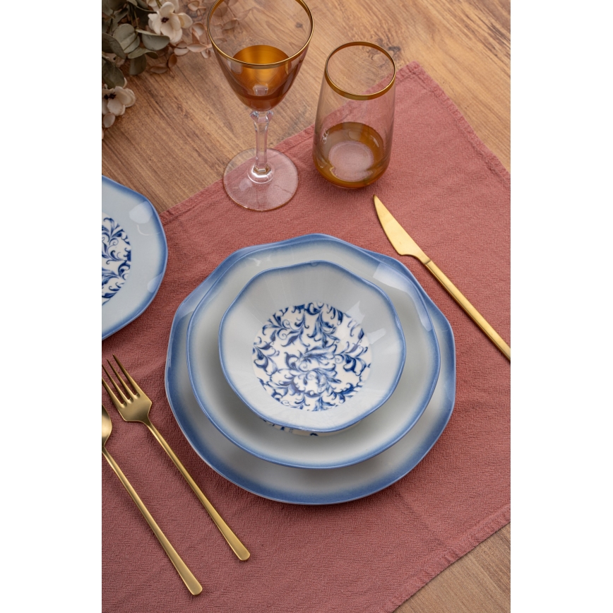 Service de table 24 pièces en porcelaine, bleu