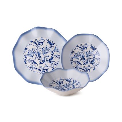 Service de table 24 pièces en porcelaine, bleu