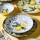 Service de table 24 pièces en porcelaine, bleu/jaune/vert