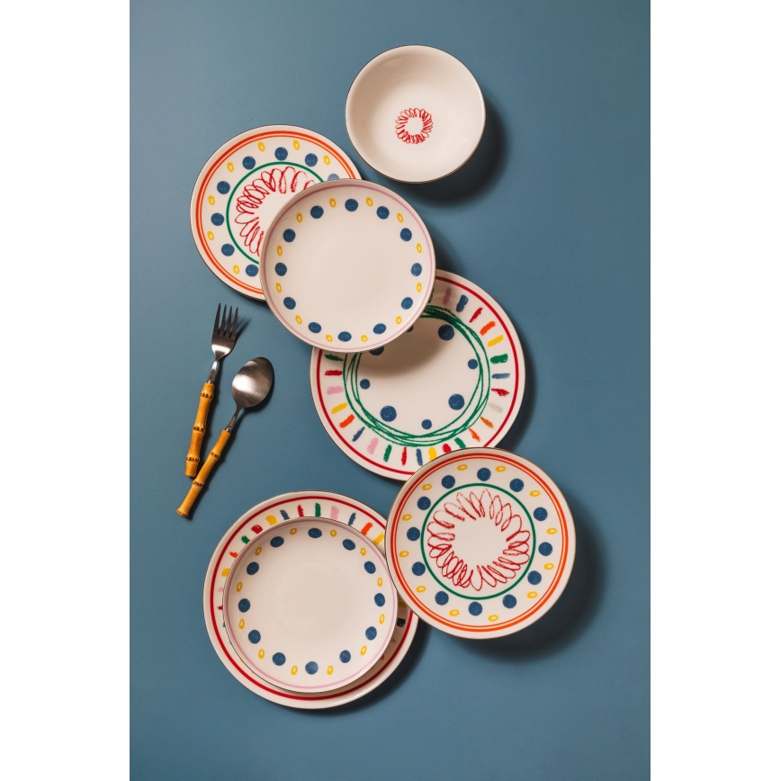 Service de table 24 pièces en porcelaine, multicolore