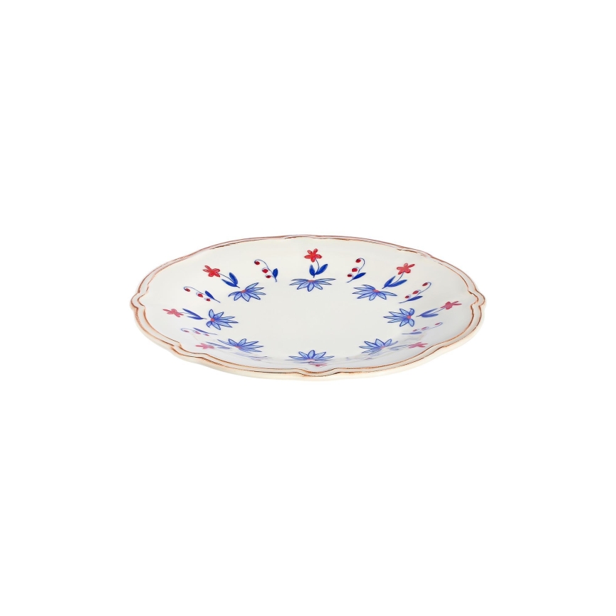 Service de table 24 pièces en porcelaine — blanc, bleu et rouge