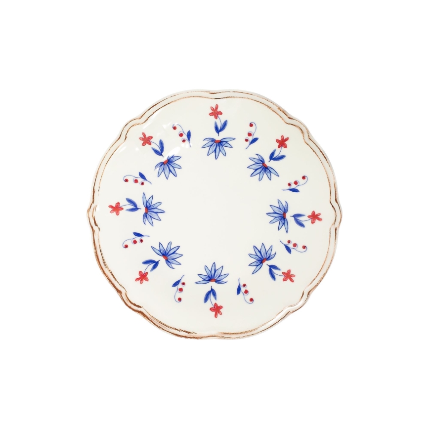 Service de table 24 pièces en porcelaine — blanc, bleu et rouge