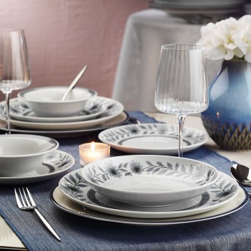 Service de table 24 pièces en porcelaine — blanc/gris