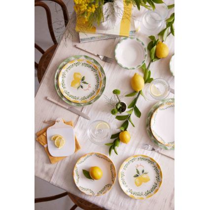 Service de table 24 pièces jaune/blanc/vert/porcelaine