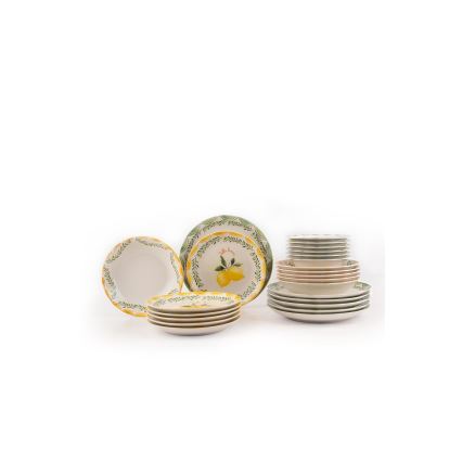 Service de table 24 pièces jaune/blanc/vert/porcelaine