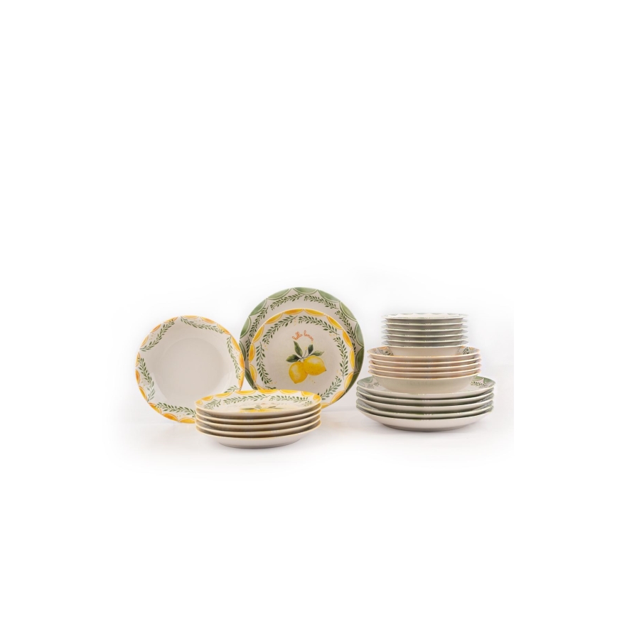 Service de table 24 pièces jaune/blanc/vert/porcelaine