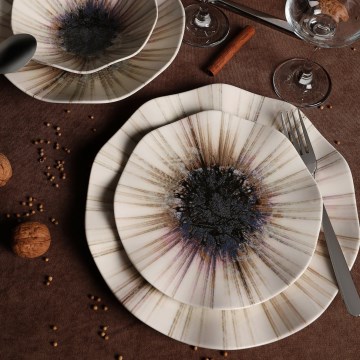 Service de table 24 pièces marron/porcelaine