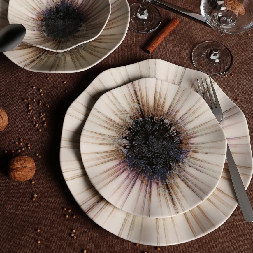 Service de table 24 pièces marron/porcelaine