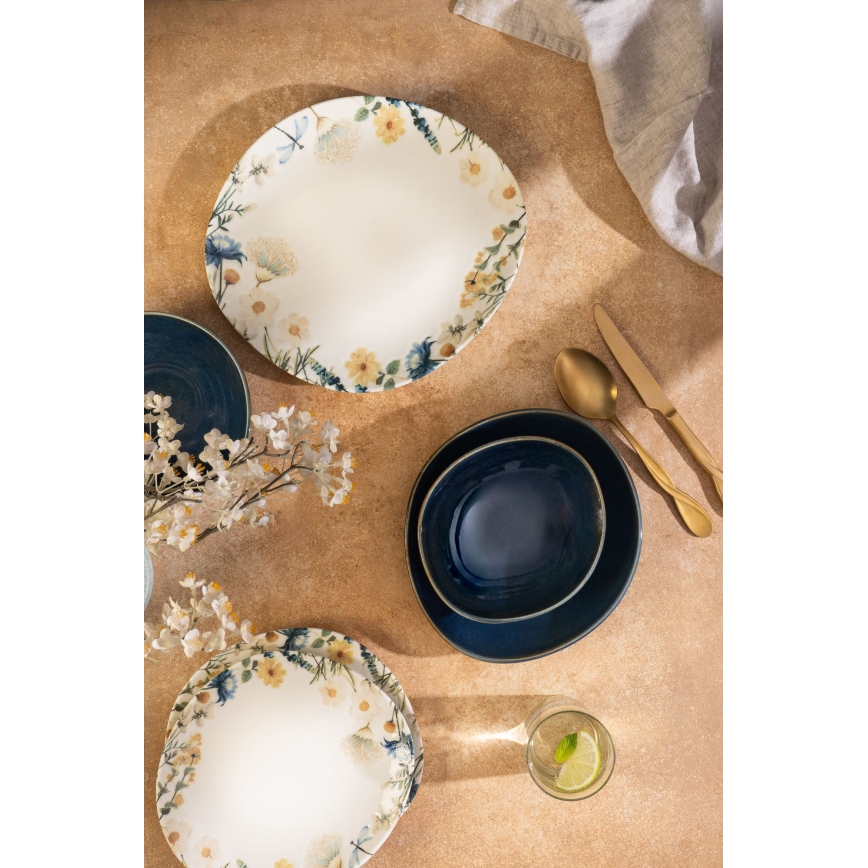 Service de table 24 pièces multicolore/bleu/porcelaine