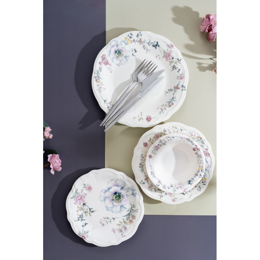 Service de table 24 pièces multicolore en porcelaine