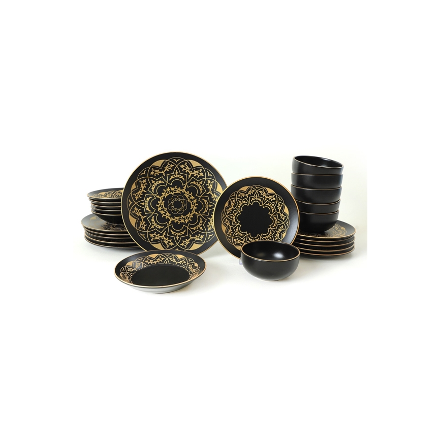 Service de table 24 pièces noir/doré/céramique