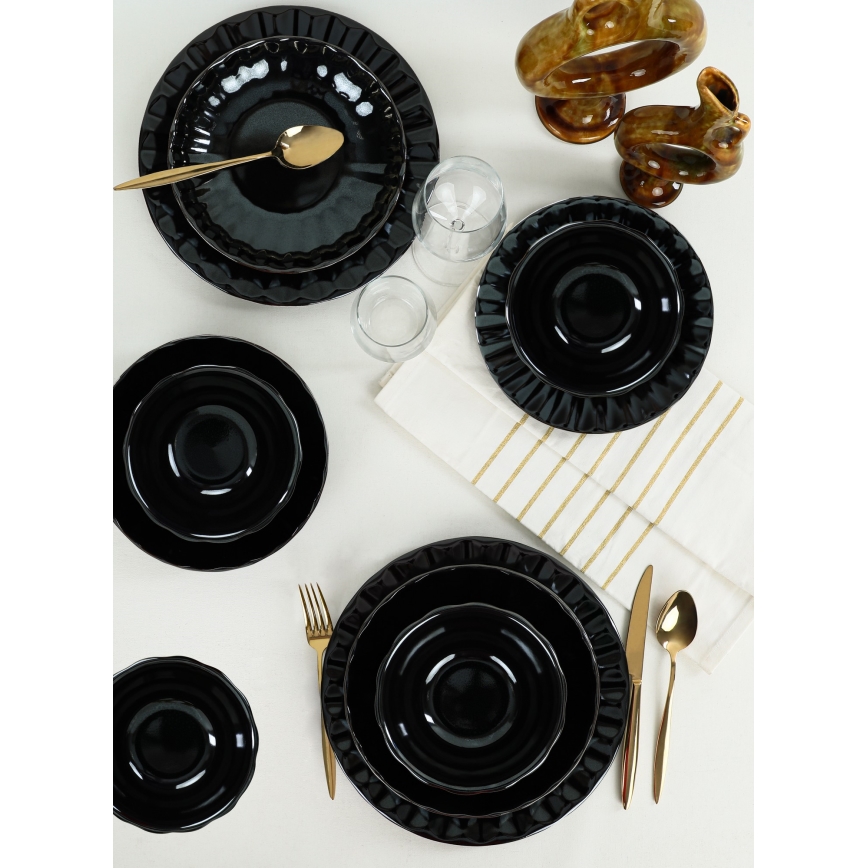 Service de table 24 pièces noir en grès