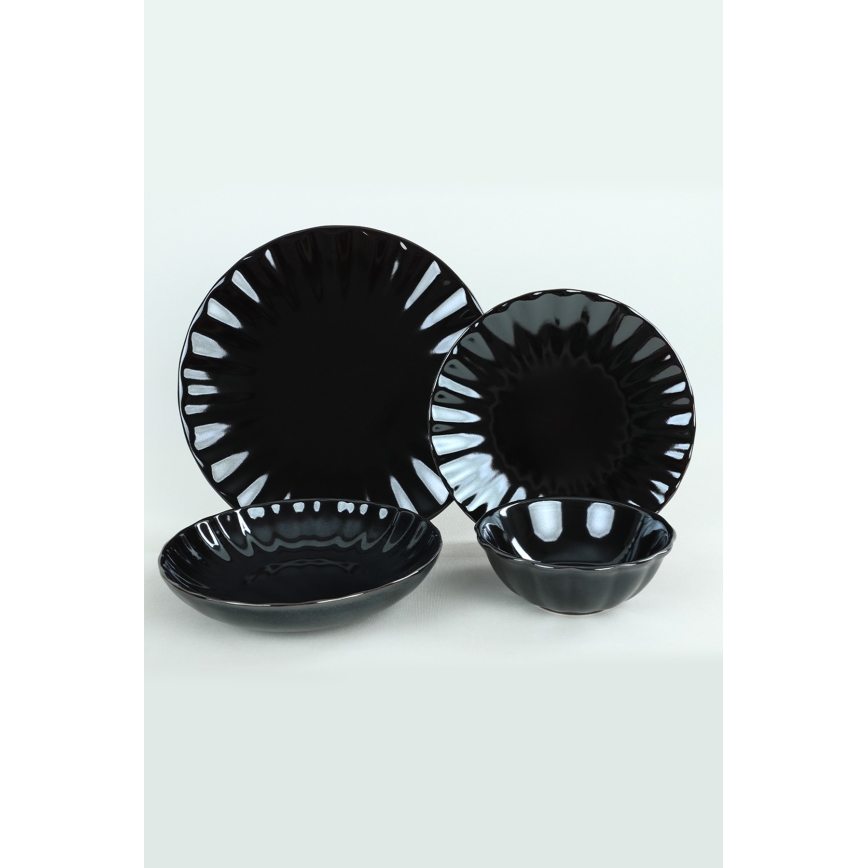 Service de table 24 pièces noir en grès