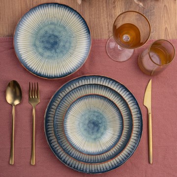 Service de table 24 pièces, porcelaine bleue