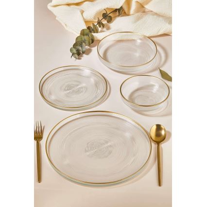Service de table 24 pièces, verre transparent/doré