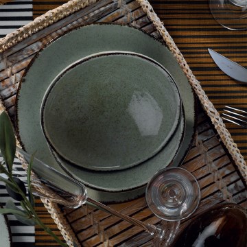Service de table 24 pièces vert/porcelaine