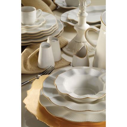 Service de table 26 pièces, blanc/doré, en porcelaine