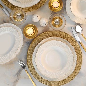Service de table 26 pièces blanc/doré/porcelaine