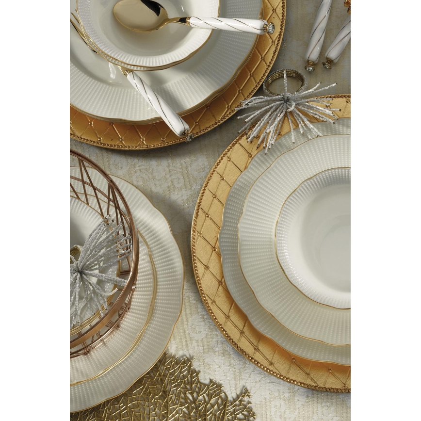 Service de table 26 pièces blanc/doré/porcelaine