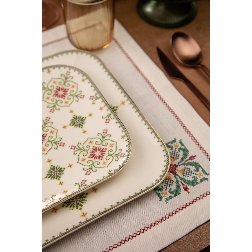 Service de table 26 pièces blanc/vert porcelaine