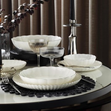 Service de table 27 pièces blanc/argenté/porcelaine