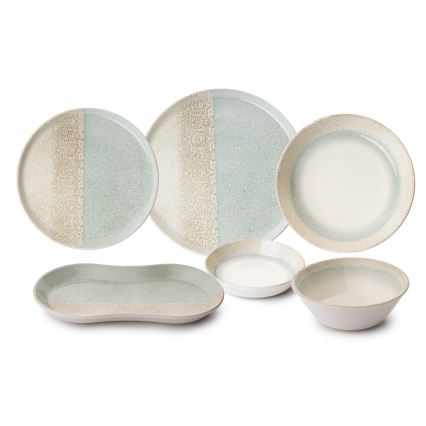 Service de table 27 pièces en porcelaine, beige et vert